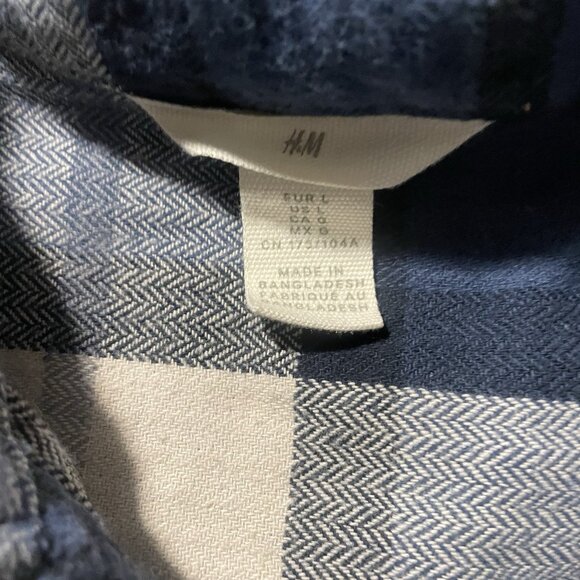 H&M Shirt Womens Large Shacket Oversized Herringbone-Weave Blue Plaid Pockets - Picture 2 of 7